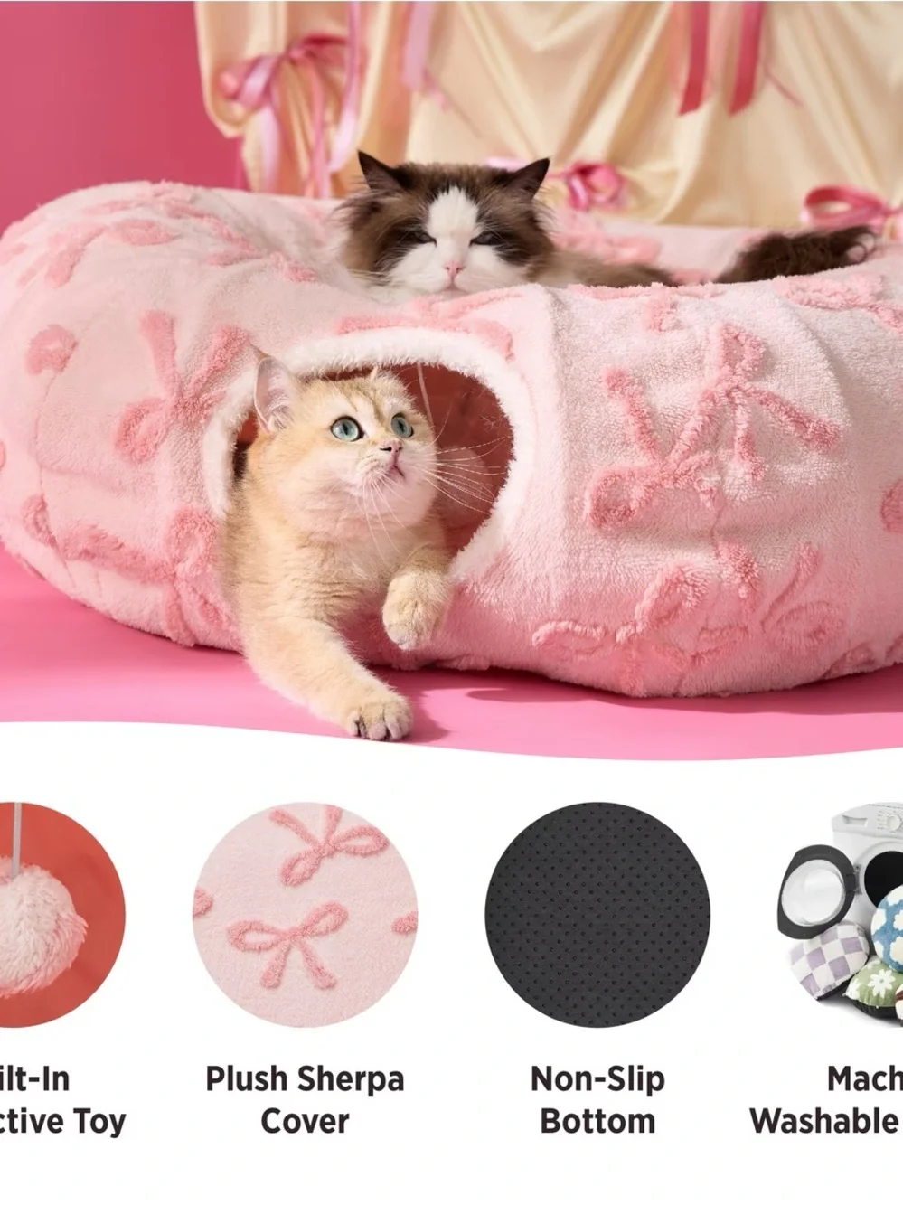 BEDSURE PINK BOWS CAT TUNNEL 💕🐈‍⬛